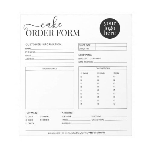 Modern Cake Cupcake Bakery White Order Form Notepad