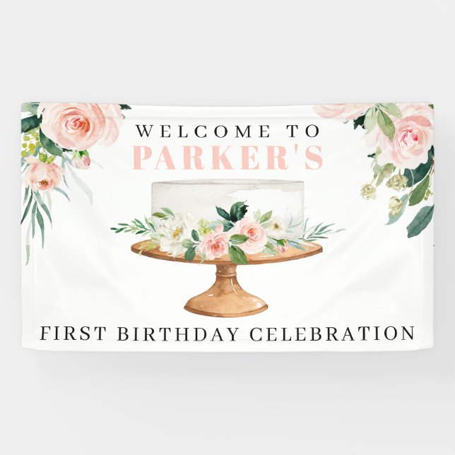 Modern Cake First Birthday Vinyl Welcome Banner (Horizontal)