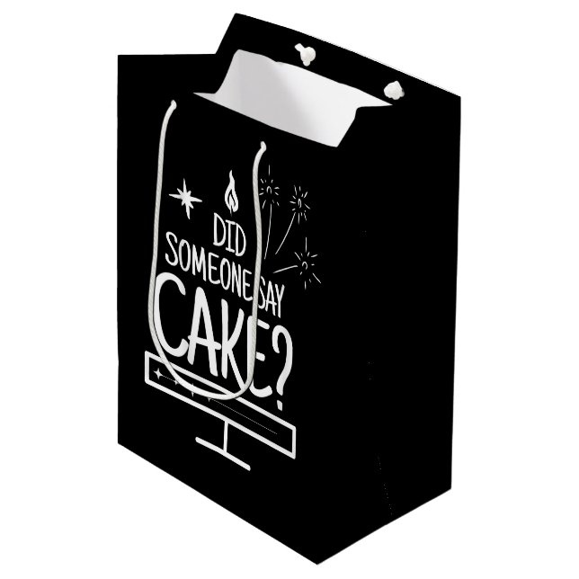 Modern Cake Quote Minimal Typography Black Medium Gift Bag (Front Angled)