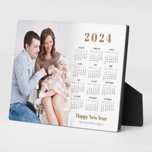 Modern Calendar 2024 Photo Happy New Year  Plaque