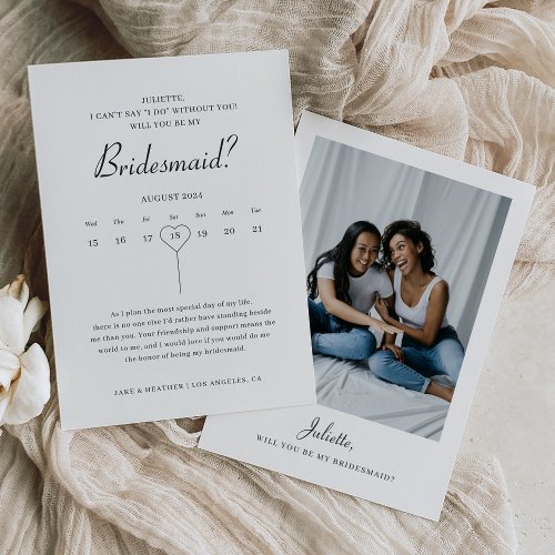 Modern Calendar Bridesmaid Proposal Photo Card