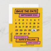 Modern Calendar Fun Comic Book Save The Date Announcement Postcard (Front/Back)