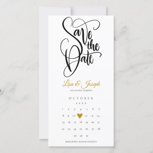 Modern Calendar Gold Love Heart Save The Date