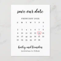 Black White Vintage Rustic Postcard Personalized Wedding Save The Date Cards  - Red Heart Print