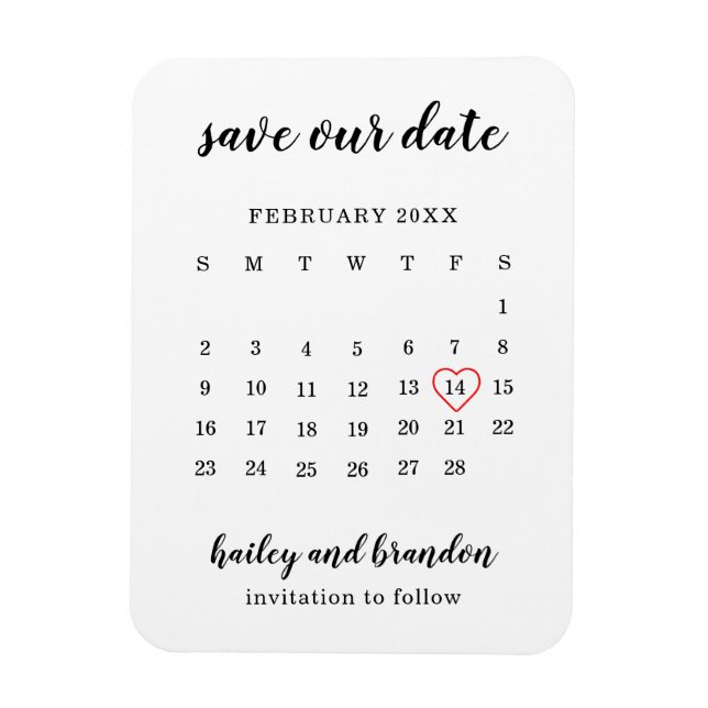 Modern Calendar Red Heart Wedding Save the Date Magnet (Vertical)