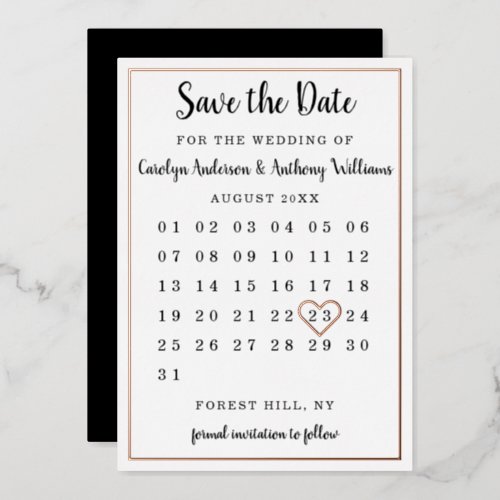 Modern Calendar Save The Date Real Foil Invitation