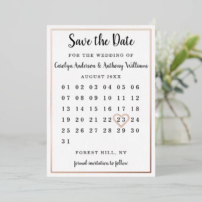 Modern Calendar Save The Date Real Foil Invitation (Standing Front)