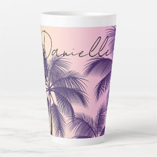 Modern Cali Tropical Pastel Pink Sunset Palm Trees Latte Mug