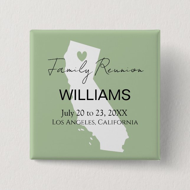 Modern California Map Personalized Family Reunion  Button (Front)