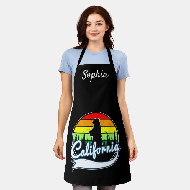 Modern California State Bear Custom Name  Apron (Worn)