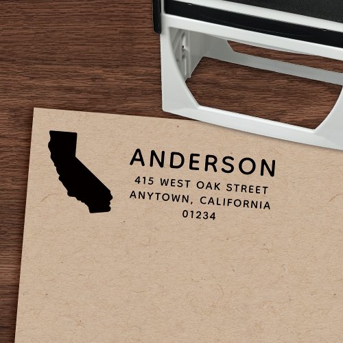 Modern CALIFORNIA State Shape Return Address Self_inking Stamp