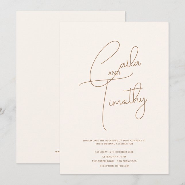 Modern Caligraphy Script Red Pink Wedding Invitation (Front/Back)