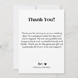 Modern caligraphy script wedding thank you card