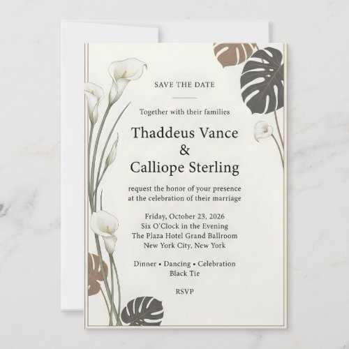 Modern Calla Lily & Monstera Leaf Wedding Invitation
