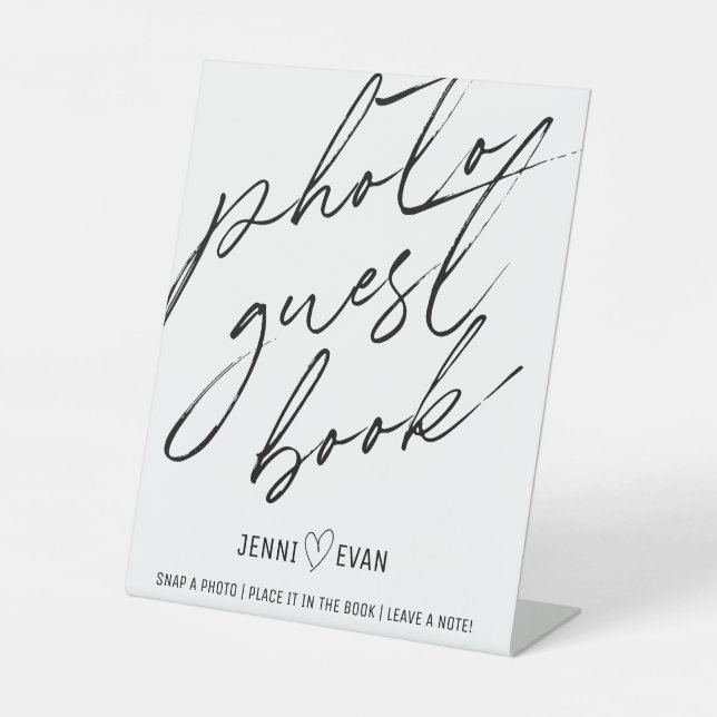 Modern Calligraphic Photo Guest Book Wedding Sign (Front)