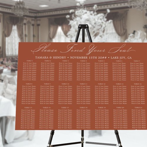 Modern Calligraphy 21 Table Wedding Seating Chart Foam Board