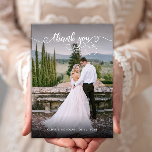 Modern Calligraphy 2 Photo Wedding Thank You Card