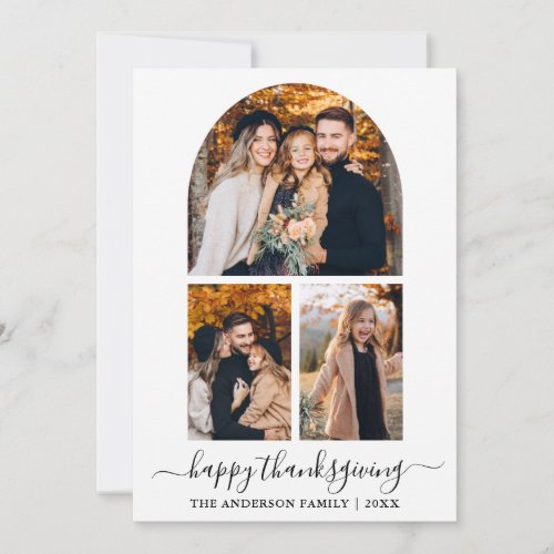 Modern Calligraphy 3 Photo Arch Thanksgiving Holiday Card