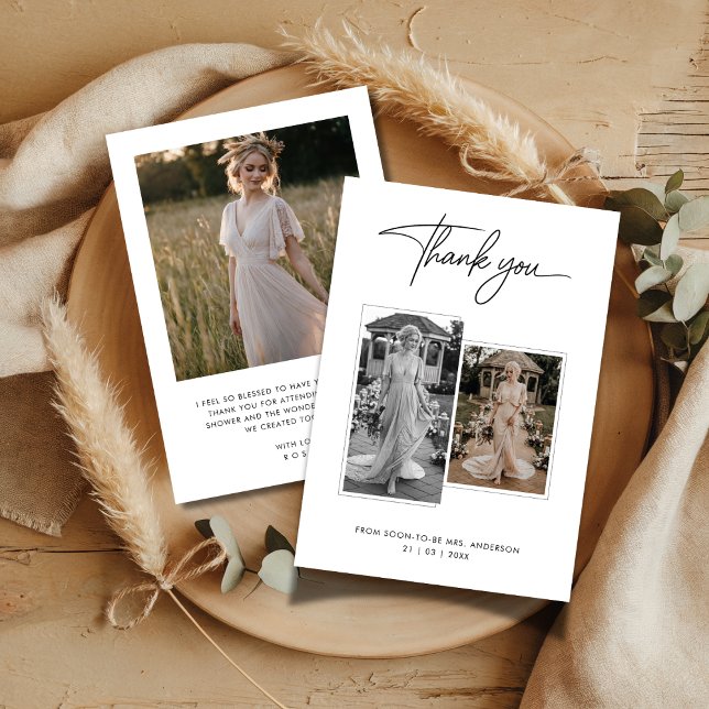 Modern Calligraphy 3 Photo Bridal Shower Thank You Card (Creator Uploaded)