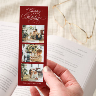 Modern Calligraphy 3 Photo Collage Christmas Card Bookmarks