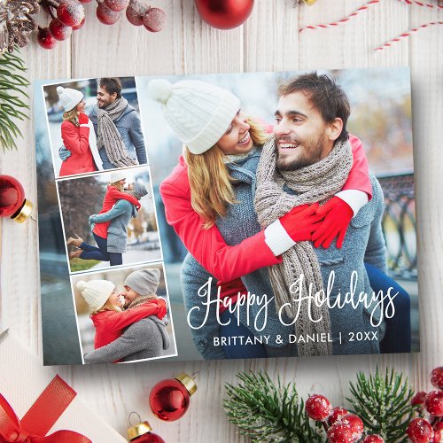 Modern Calligraphy 4 Photo Collage Holiday Postcard