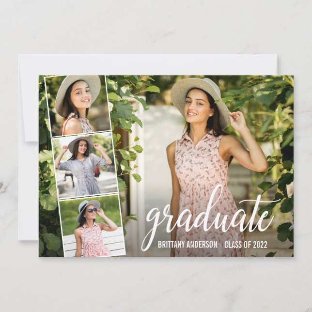 Modern Calligraphy 4 Photo Graduation Announcement (Front)