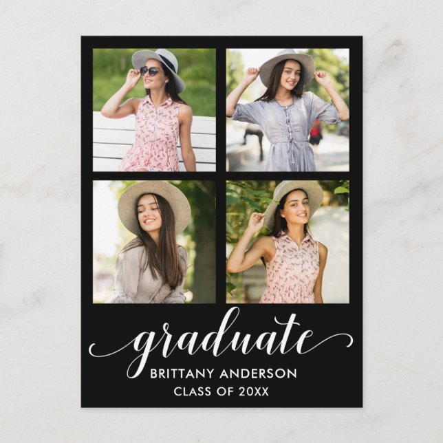 Modern Calligraphy 4 Photo Graduation Announcement (Front)