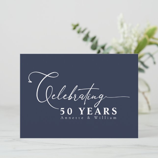 Modern Calligraphy 50th Wedding Anniversary  Invitation (Standing Front)
