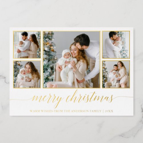 Modern Calligraphy 5 Photo Frames Christmas Gold Foil Holiday Card