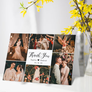 Modern Calligraphy 6 Photo Collage Wedding Thank Y Thank You Card