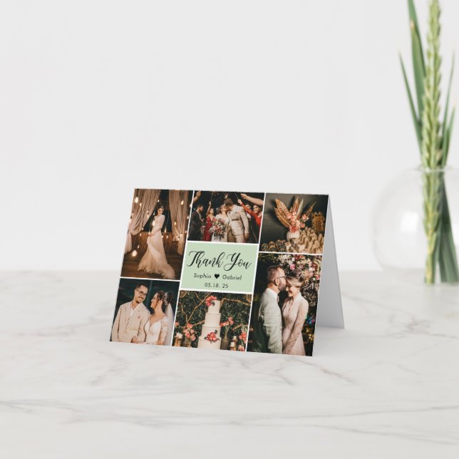 Modern Calligraphy 6 Photo Collage Wedding Thank Y You Card (Front)