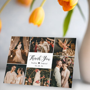 Modern Calligraphy 6 Photo Collage Wedding Thank Y You Card