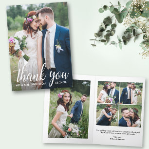 Modern Calligraphy 6 Photo Wedding Folded Letterpress Thank You Card