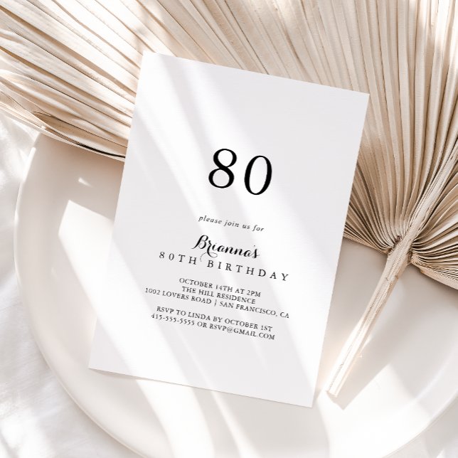 Modern Calligraphy 80th Birthday Party Invitation (Creator Uploaded)
