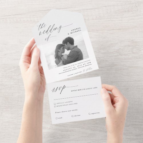 Modern Calligraphy All in One Photo Wedding Invite