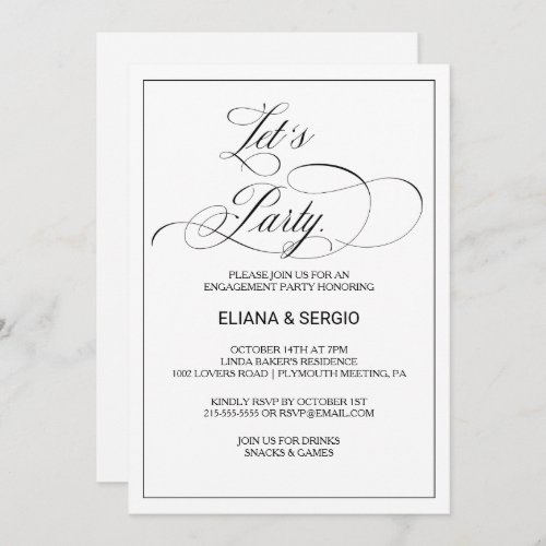 Modern Calligraphy and Simple Lets Party Invitation