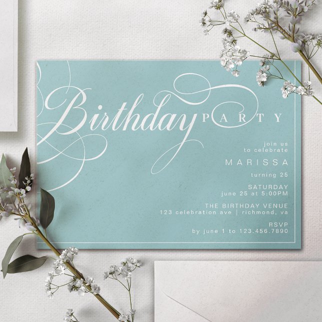 Modern Calligraphy | Aqua Blue Turquoise Birthday Invitation (Creator Uploaded)