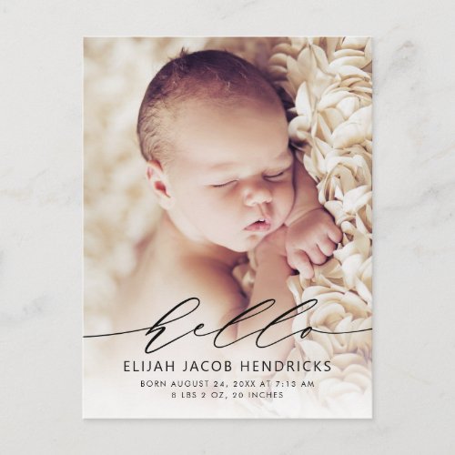 Modern Calligraphy Baby Announcement Postcard