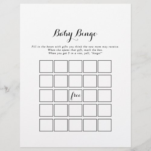 Modern Calligraphy Baby Bingo Shower Game