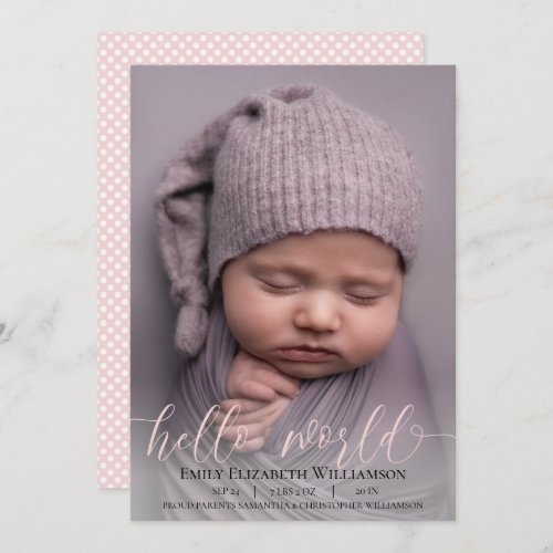 Modern Calligraphy Baby Girl Photo Announcement