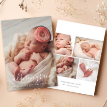 Modern Calligraphy Baby Girl Photo Collage Birth Announcement