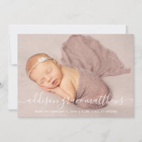 Modern Calligraphy Baby Girl Photo Collage Birth Announcement