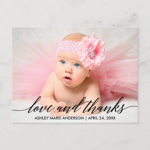 Modern Calligraphy Baby Love and Thanks Photo Postcard