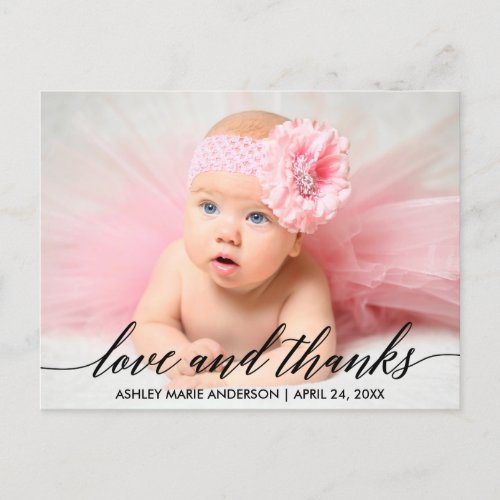 Modern Calligraphy Baby Love and Thanks Photo Postcard