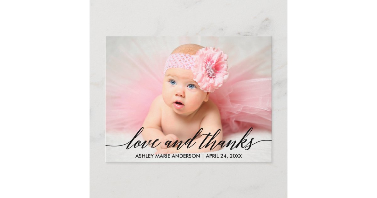 Modern Calligraphy Baby Love and Thanks Photo Postcard | Zazzle