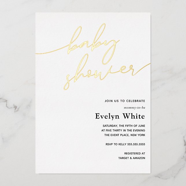 Modern Calligraphy Baby Shower Foil Invitation (Front)