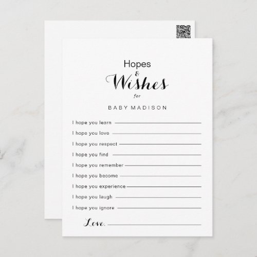 Modern Calligraphy Baby Shower Hopes  Wishes Card