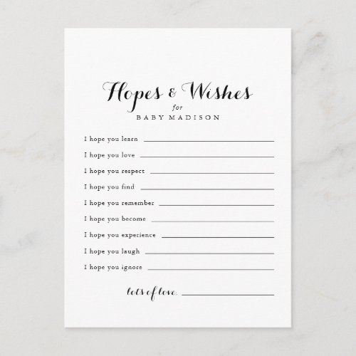 Modern Calligraphy Baby Shower Hopes  Wishes Card