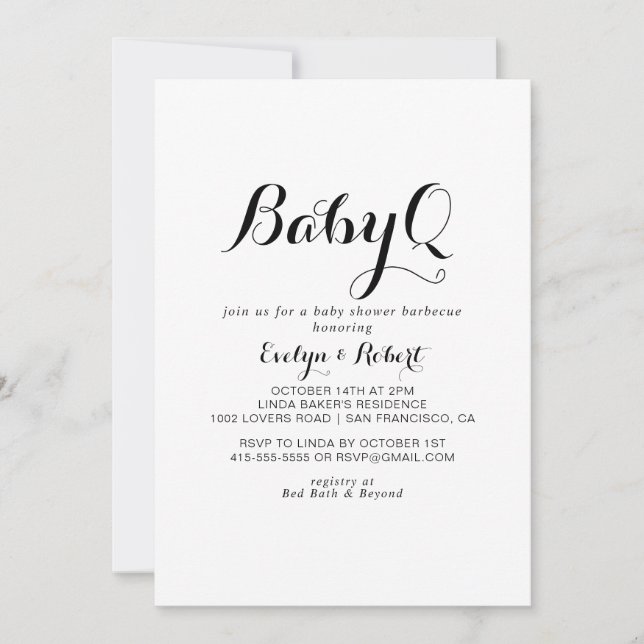 Modern Calligraphy BabyQ Baby Shower Barbecue  Invitation (Front)