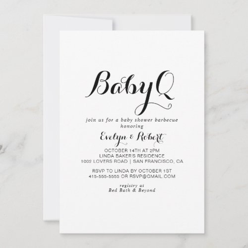 Modern Calligraphy BabyQ Baby Shower Barbecue  Invitation
